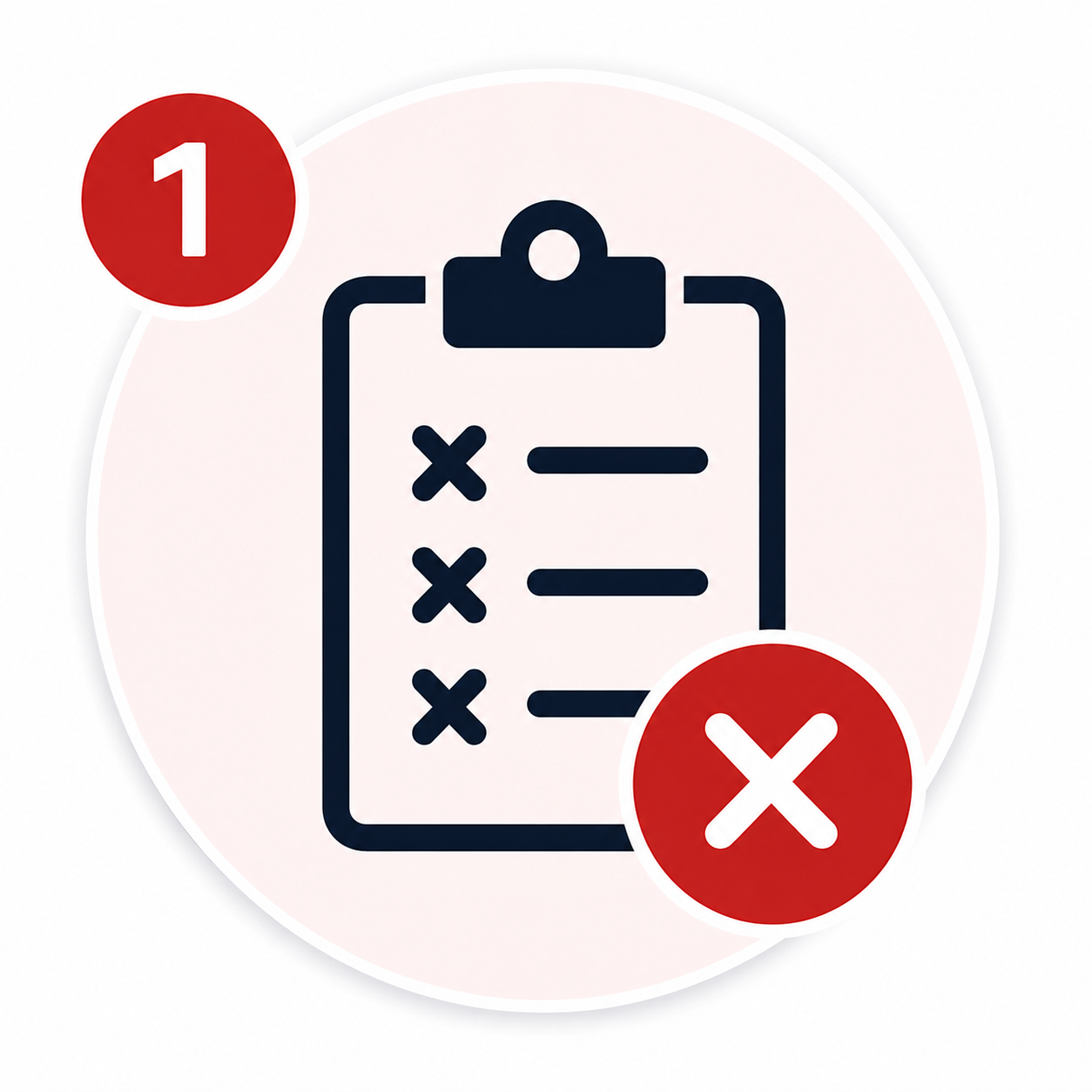 Lista de verificación con icono de marca de error