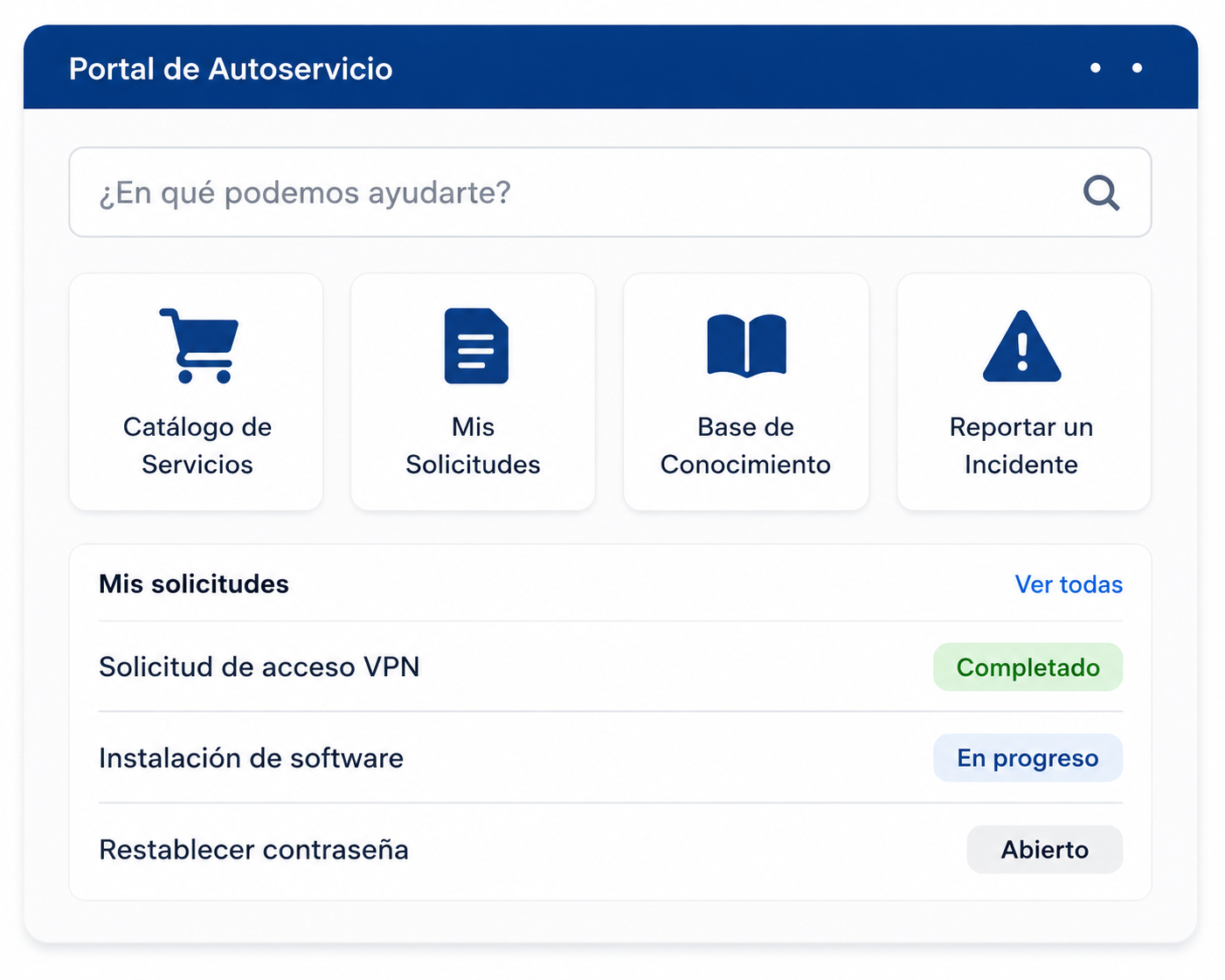 Interfaz de portal autoservicio limpio